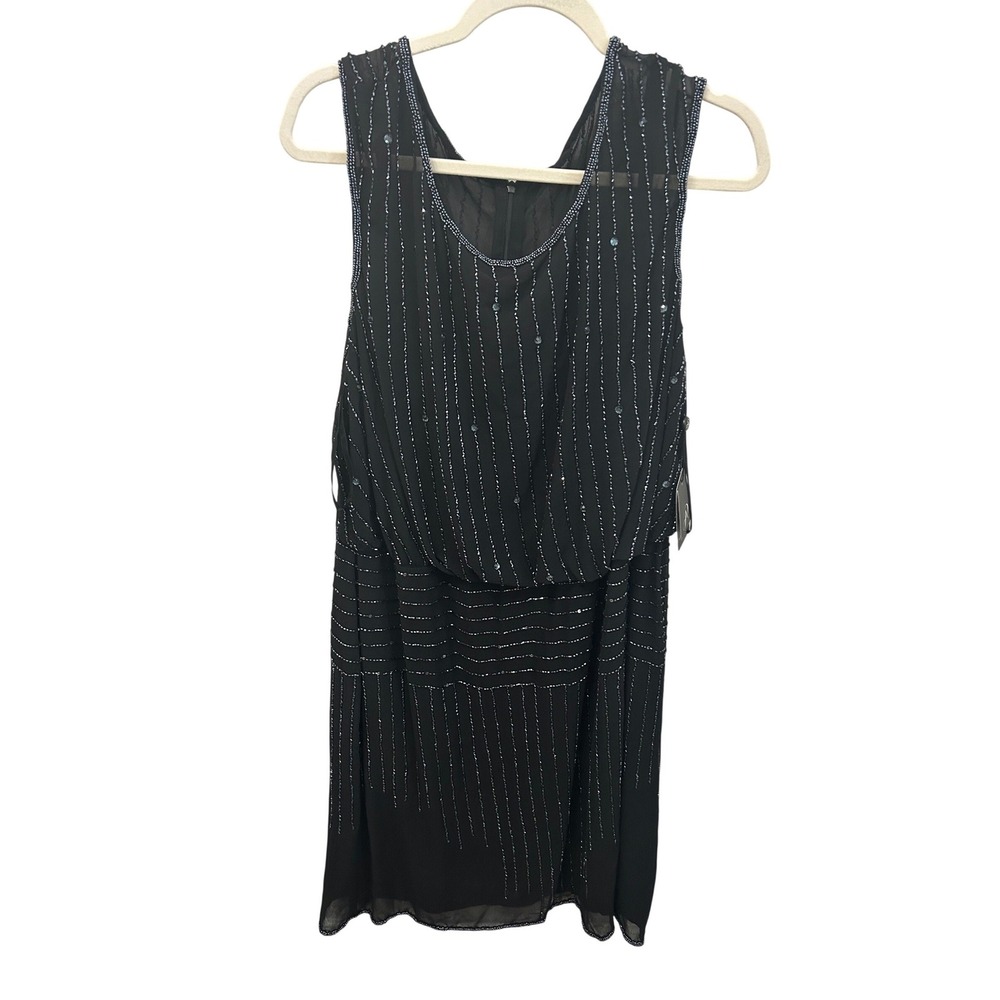 Adrianna Papell NWT Beaded Blouson Cocktail Dress Black 20W 191916021 - Picture 4 of 5